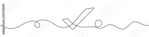 Check mark in continuous line drawing style. Line art of the approved symbol. Vector illustration. Abstract background