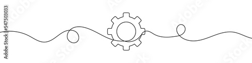 Gear in continuous line drawing style. Line art of a gear wheel symbol. Vector illustration. Abstract background