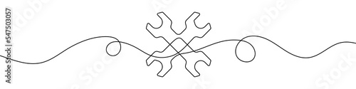 Wrench in continuous line drawing style. Line art of crossed wrenches icon. Vector illustration. Abstract background