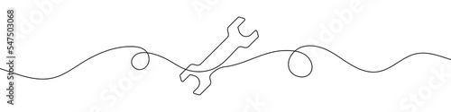 Wrench in continuous line drawing style. Line art of wrench icon. Vector illustration. Abstract background