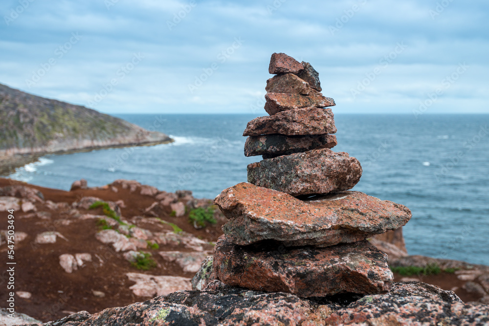 Stone seid. View of Barents Sea near Teriberka (Kola Peninsula, Russia). Barents Sea at summer