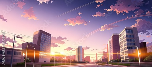 Art for anime series. City. SunSet. AI generated art illustration. #547504434