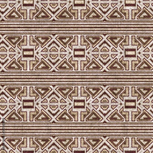 Sepia brown geometric canvas effect seamless texture. Material geo organic pattern. Worn vintage decorative design. 