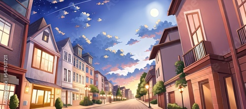 Art for anime series. City. SunSet. AI generated art illustration. #547507211