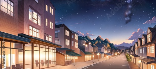 Art for anime series. City. SunSet. AI generated art illustration. #547507464