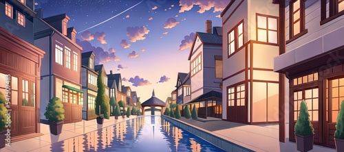 Art for anime series. City. SunSet. AI generated art illustration. #547507483