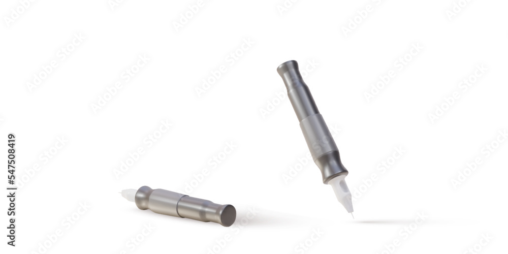 3d two Realistic tattoo pens machine on white background. Vector illustration. 3d two Realistic tattoo pens machine on white background. Vector illustration.