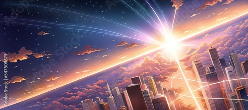 Art for anime series. City. SunSet. AI generated art illustration. #547509679