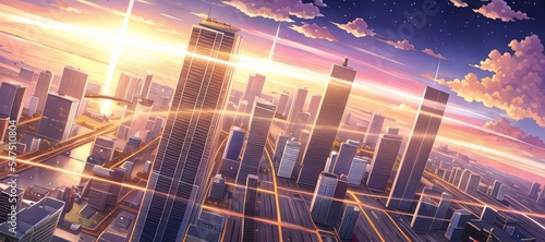 Art for anime series. City. SunSet. AI generated art illustration. #547510804