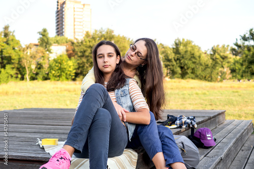 Mom and daughter spend time together in park