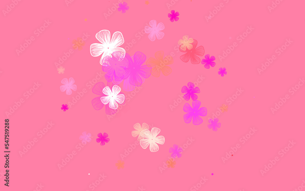 Light Pink, Yellow vector doodle backdrop with flowers.