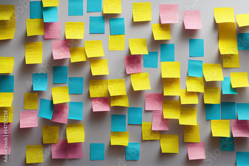 colorful post its on a wall with some scribbles photo