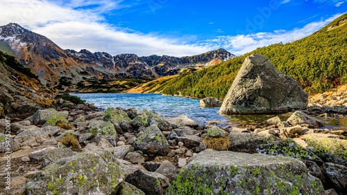 Fototapeta Naklejka Na Ścianę i Meble -  Scenic landscape of Tatra mountains range and a mountain lake captured in Poland