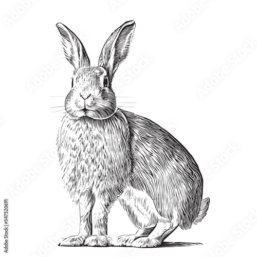 Hare sketch hand drawn in engraving style Vector illustration.