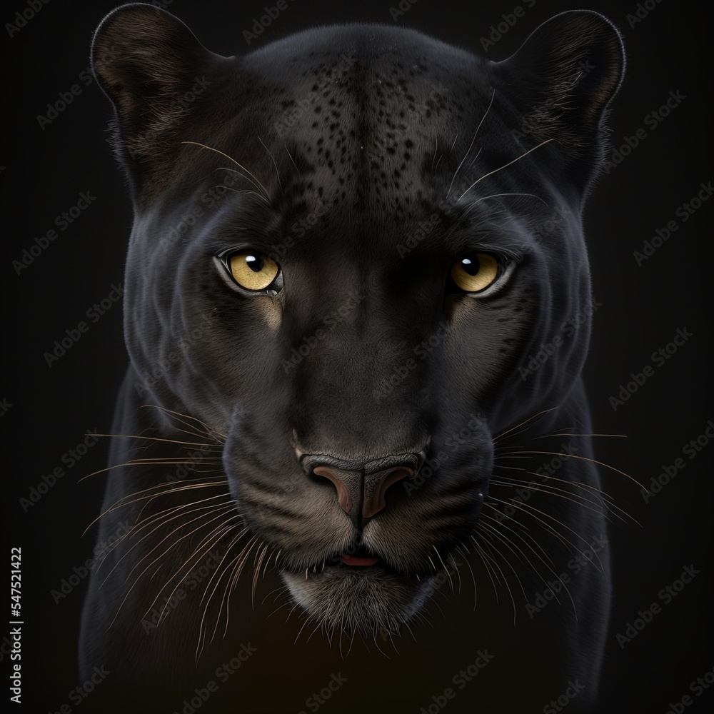 Schwarzer Panther isoliert auf schwarzem Hintergrund, 3D Rendering