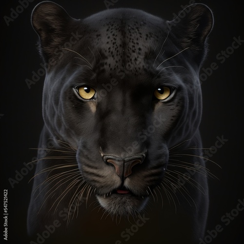Schwarzer Panther isoliert auf schwarzem Hintergrund, 3D Rendering © Sebastiart