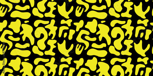 Yellow Abstracts lined up on a black background with nice contrast being very eye-catching. Art with Seamless pattern with explosive and radical appeal for different ages. photo