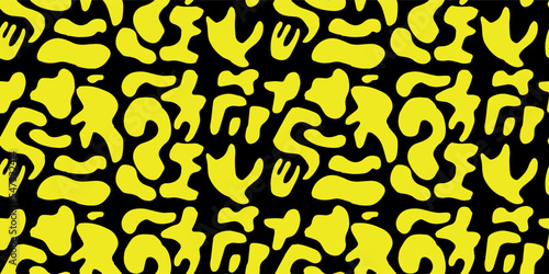 Yellow Abstracts lined up on a black background with nice contrast being very eye-catching. Art with Seamless pattern with explosive and radical appeal for different ages.