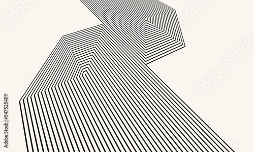 Abstract art lines background. Monochrome stripes in hexagons, perspective view.