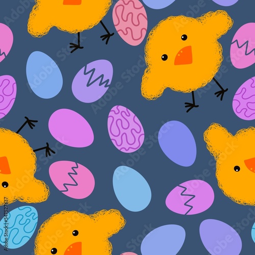 Easter eggs seamless cartoon chicken pattern for wrapping paper and fabrics and linens and kindergarten accessories