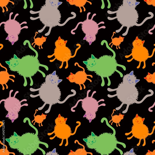 Cartoon animals seamless cat kitten pattern for wrapping paper and fabrics and linens and packaging