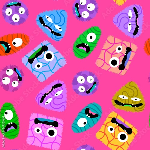 Cartoon doodle monsters seamless aliens and animals pattern for wrapping paper and fabrics and kids clothes