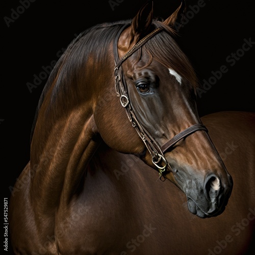 Schönes Araber Pferd im Profil isoliert auf schwarzem Hintergrund © Sebastiart