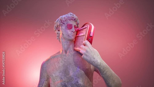 Statue of David by Michelangelo with vintage radio and sunglasses