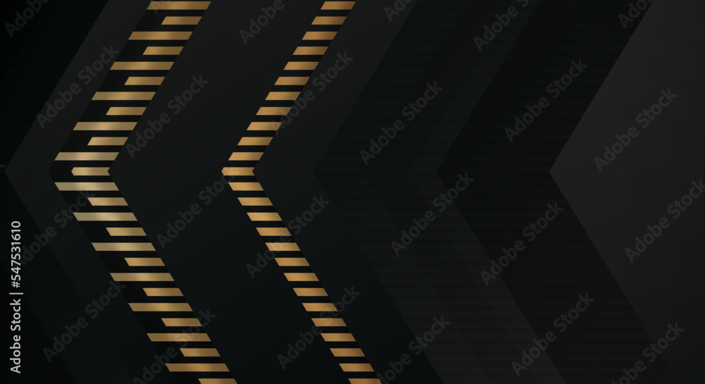 Obraz premium Abstract Dark Black Background with Gold Line Arrow Direction Geometric Triangle Design Modern Futuristic