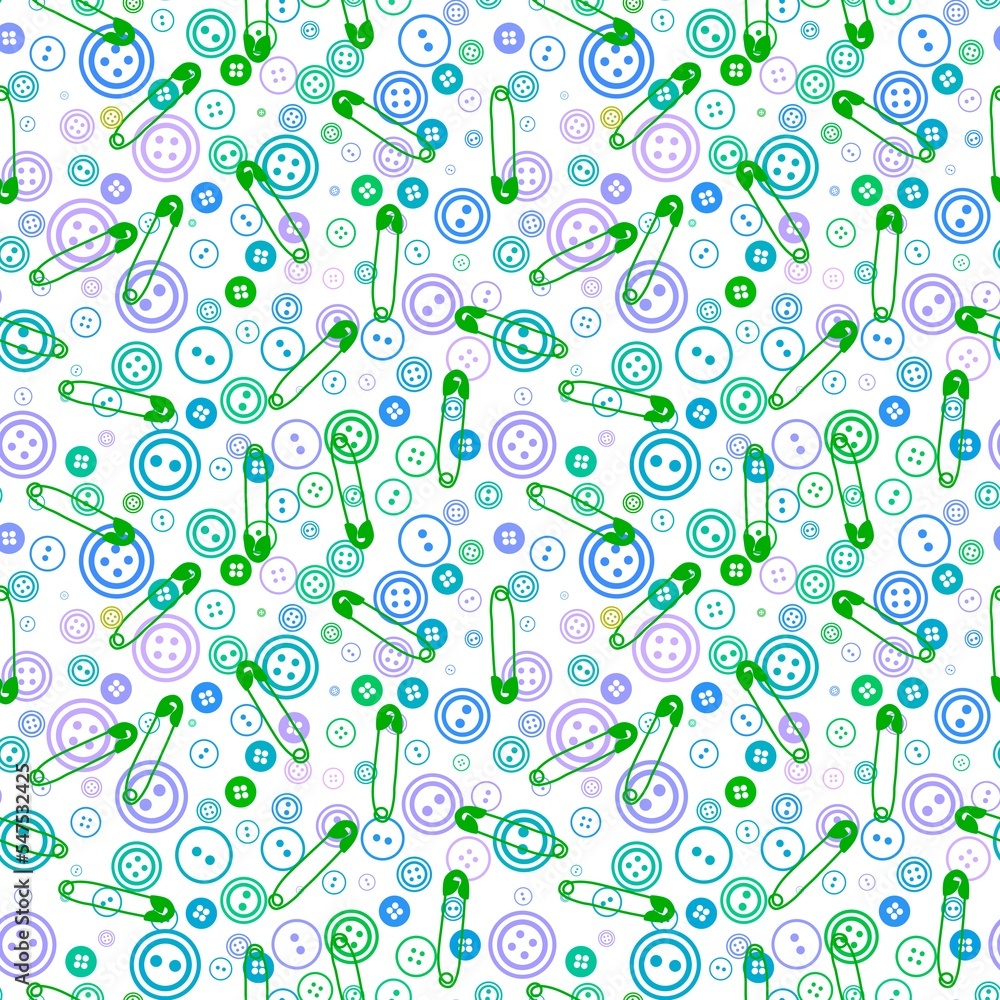 Sewing buttons and pins seamless hobbies pattern for fabrics and linens and wrapping paper Sewing buttons and pins seamless hobbies pattern for fabrics and linens and wrapping paper