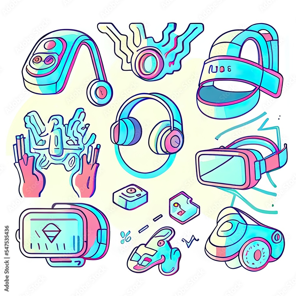 of icons for mobile virtual reality. Contour icons