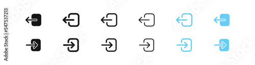 Login icon. Logout sign. Exit and enter symbols. Black and blue color. Vector sign.