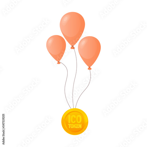 Initial coin offering, ICO Token production process vector illustration. Cryptocurrency trading desk, bitcoin futures, financial technology, blockchain ICO abstract metaphor.