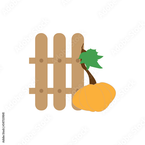 Autumn festival web banner. Pumpkin next to the fnce. Vector Illustration