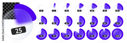 Glass infographic. Transparent pie chart with glassmorphism frosted glass blur effect, circle diagram stats vector template