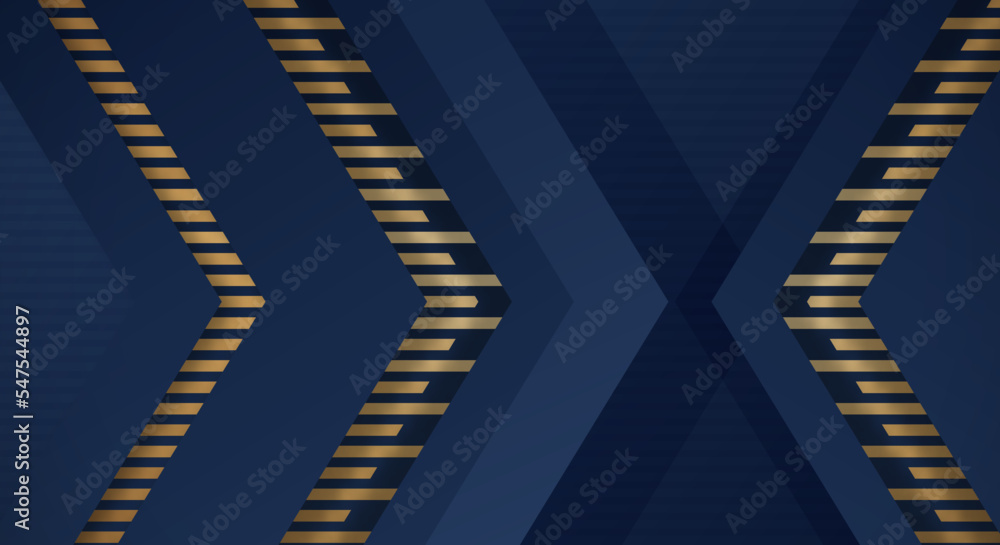 Obraz premium Abstract Dark Blue Background with Gold Line Arrow Direction Geometric Triangle Design Modern Futuristic