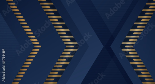 Abstract Dark Blue Background with Gold Line Arrow Direction Geometric Triangle Design Modern Futuristic