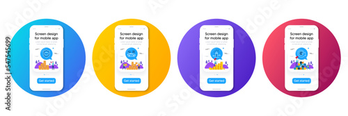 Minimal set of Luggage protect, Lighthouse and Parking security line icons. Phone, cellphone ui interface mockup. World globe icons. For web development. Vector