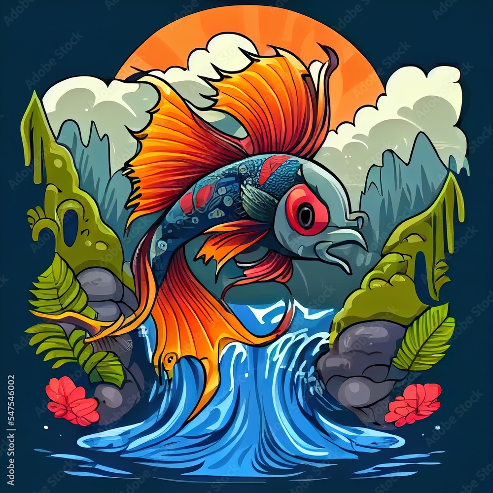 Bandung, Indonesia March 24, 2021 a fighting fish with natural scenery on his body Bandung, Indonesia March 24, 2021 a fighting fish with natural scenery on his body