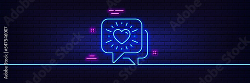Neon light glow effect. Friends chat line icon. Friendship love sign. Assistance business symbol. 3d line neon glow icon. Brick wall banner. Friends chat outline. Vector