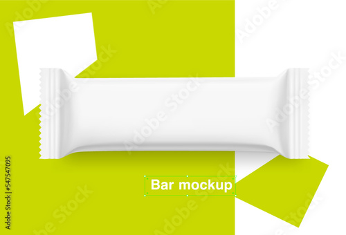 Blank snack bar packaging mockup. Vector illustration on colourful background. Perfect to highlight your product. EPS10.	