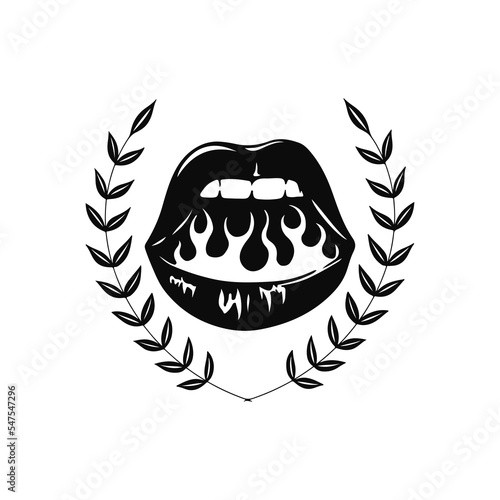 vector illustration of mouth and leaves