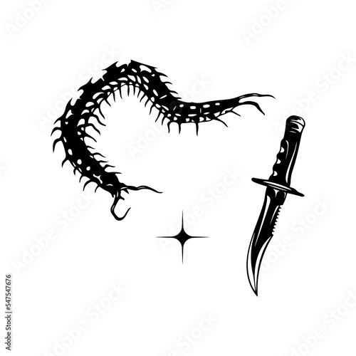 Fototapete vector illustration of a centipede and a knife