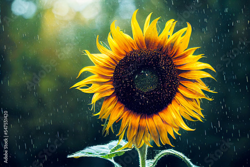 Sunflower in the rain on natural background photo