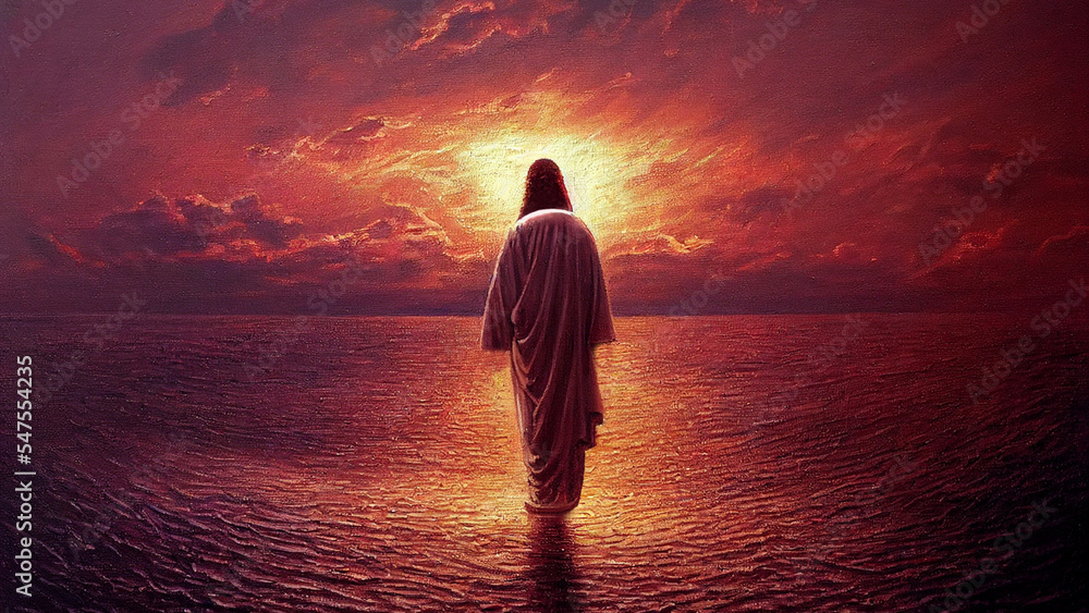 Jesus Christ Walking on the Water Stock Illustration | Adobe Stock