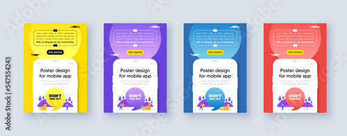 Poster frame with phone interface. Dont miss out tag. Special offer price sign. Advertising discounts symbol. Cellphone offer with quote bubble. Miss out message. Vector