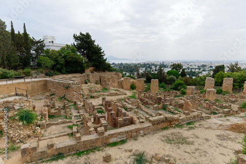 View of the historical landmark Byrsa Hill in Carthage, Tunisia. Unesco World Heritage Site. Archaeological Site of Carthage. Place of historic interest. Ancient ruins. 
