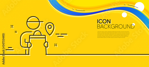 Delivery man line icon. Abstract yellow background. Courier location sign. Order delivery symbol. Minimal delivery man line icon. Wave banner concept. Vector