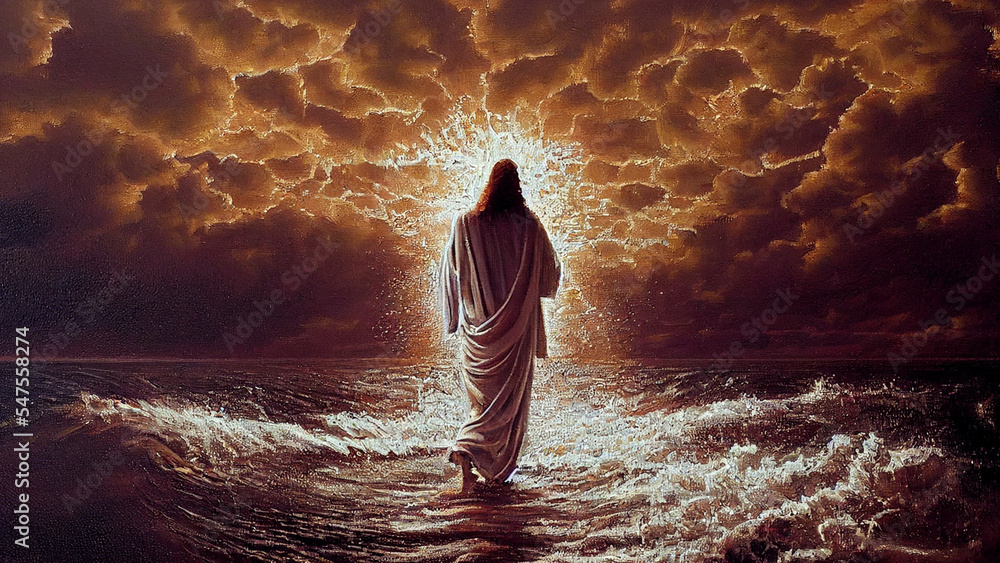 Jesus Christ walking on the water Stock Illustration | Adobe Stock