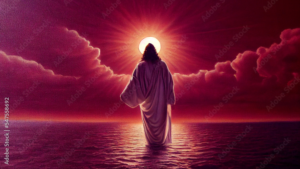 Jesus Christ walking on the water Stock Illustration | Adobe Stock